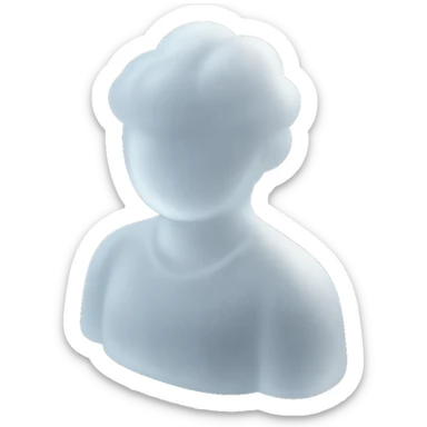 shoulder-up person with body and head made of white fluffy clouds, matte glass style sticker