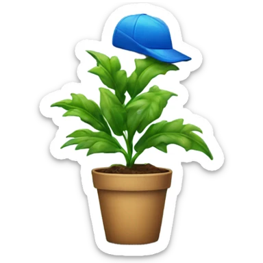 A plant wearing a blue hat sticker