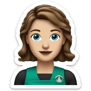 white female starbucks barista with brown hair and blue eyes sticker