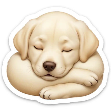 Meme-Worthy Cute Sleeping Cream Labrador Portrait Emoji, Head resting peacefully with a contented smile, showcasing a delightfully sturdy build and a luxuriously soft cream Fur, eyes shut in a serene nap, Simplified yet hilariously adorable features, highly detailed, glowing with a soft, drowsy light, high shine, relaxed and utterly lovable, stylized with an air of playful laziness, bright and heartwarming, soft glowing outline, capturing the essence of a comically sleepy companion, so meme-worthy it feels like it could instantly become the next viral sensation of adorable slumber! sticker