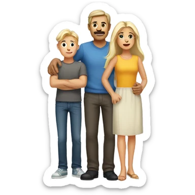 dark hair father and blond mother and two children sticker
