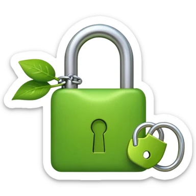 A seed germinating with a sprout sticking out of it in the shape of a pad lock with the seed being the body of the padlock and the sprout being the shackle of the padlock. sticker