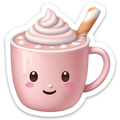 Pastel Pink cup of hot chocolate with marshmallows  sticker