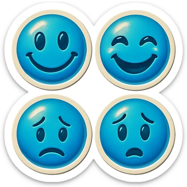 Create four similar variants of this emoji image, maintaining the emoji style and blue color, but with different facial expressions. sticker