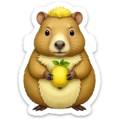 a capybara with a lemon body sticker