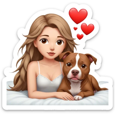 A pretty girl with long feathers hair cascading down her face sits on the bed with her brown pit bull ￼ laying beside of her heart is flying all around sticker