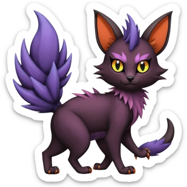 Black edgy cute Noivern-Noibat-Purloin-Torracat-Lykoi-Caracal-cat-Fakemon-fusion-hybrid-creature sticker