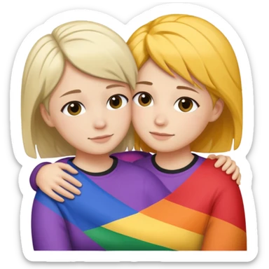 Lesbians hugging. One has short hair other has lond has. Add lesbian flag in the background sticker
