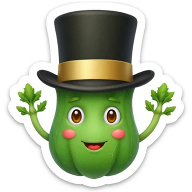 green vegetable with a top hat sticker