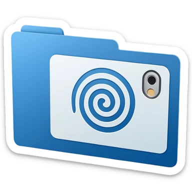 Minimalist blue Telegram channel icon of a card back. The card is face down, slightly tilted. A single, elegant fingerprint spiral is centered on the card back, symbolizing identity and unique associations. Monochromatic blue and white. Clean, flat design. sticker