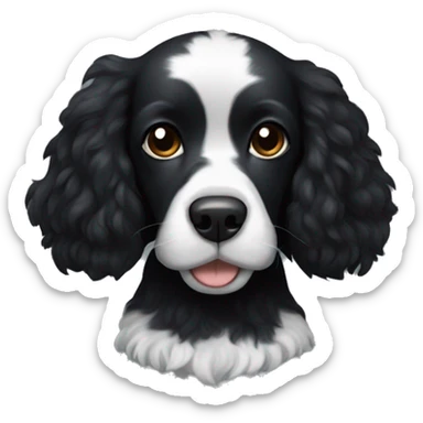Small completely black spaniel with black fur on his whole face and white fur only on his chest sticker