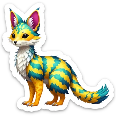 Feral Rare Fantasy vibrant colorful tropical Vernid-Trico-species by LiLaiRa, random markings, tufted tail, tufted ears, full body sticker
