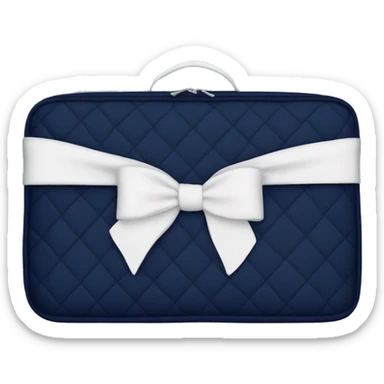 Navy blue quilted laptop case with a white bow on the case sticker