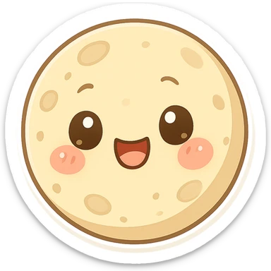 chibi sticker-style moon with a smiling face, cute and exaggerated sticker