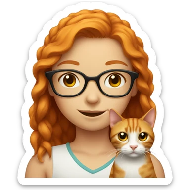 ginger girl with glasses and a cat sticker