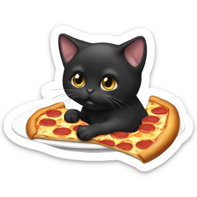 Black munchkin cat eating pizza sticker