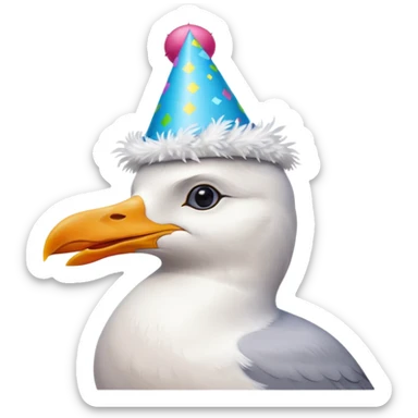 A seagull with a party hat, only the head sticker