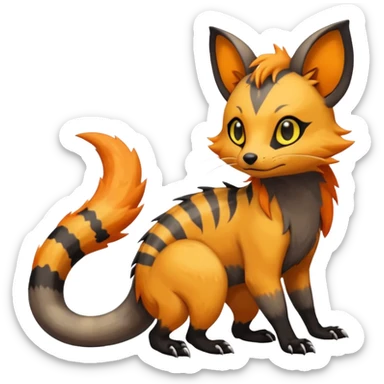 Rare warm-colored exotic cute epic aesthetic gothic colorful Salandit-Eevee-Civet-species-Fakemon-hybrid-creature, with markings, full body sticker
