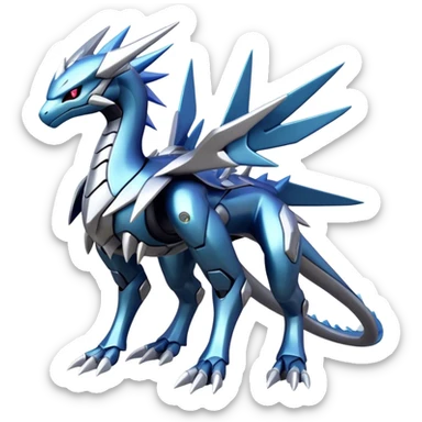 Cyborg-Kyurem-suicune-dialga-hybrid, full body, no wings, wingless, spiky sticker