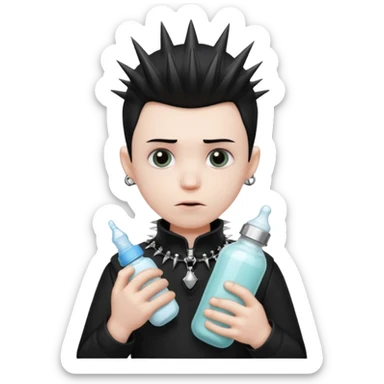 Emo man wearing spiked collar holding baby bottle  sticker