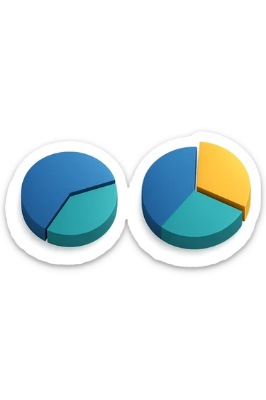 due grafici a torta 3d, uno ha due spicchi e l'altro ne ha 3 sticker