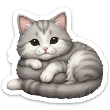 grey and white small cat with eyes closed lying down upside down with its head resting on its curled paw sticker