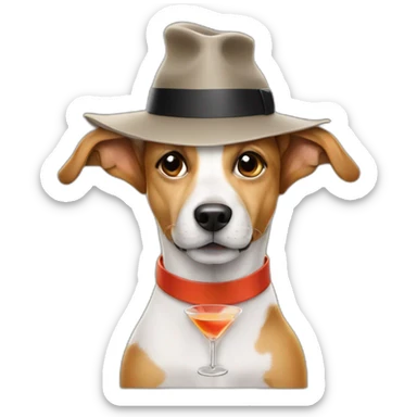 Dog with hat drinking a martini sticker