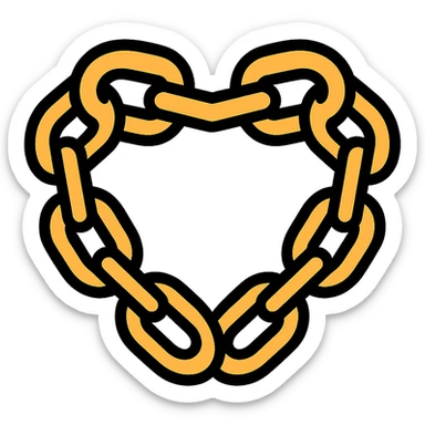 metallic links forming a heart shape, chain heart icon, lineal color icon with black outlines sticker