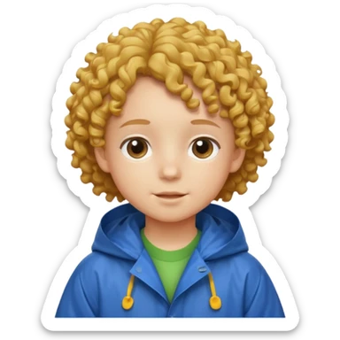 curly hair kid with raincoat sticker