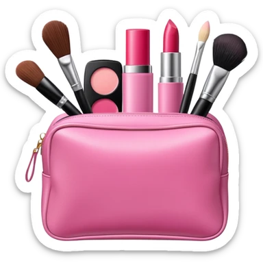 zippered cosmetic bag with beauty products sticking out sticker