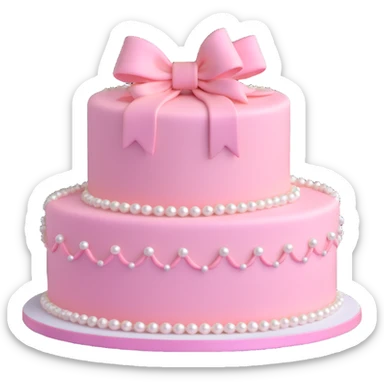 light pink cake decorated with pearls and a light pink bow on top sticker