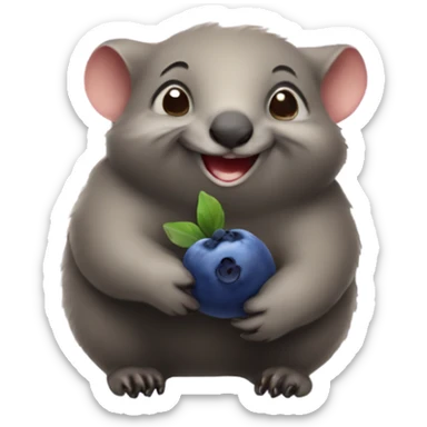 Wombat smiling, holding a blueberry sticker