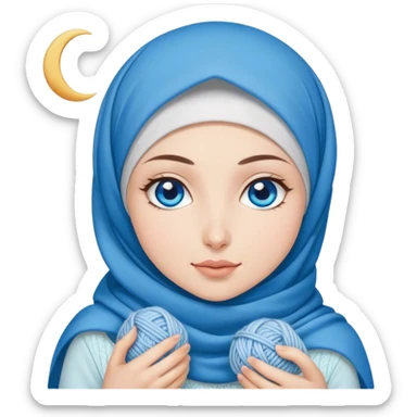 Turkish beautiful finish Konya girl blue eyes with moon hijab does knitting  sticker