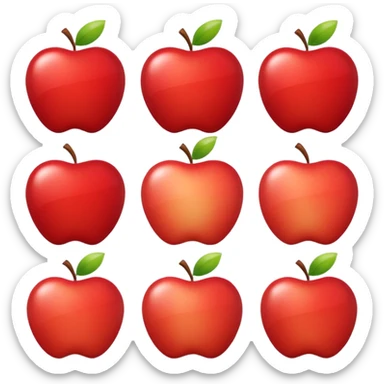 “A clean, modern Apple emoji–style apple icon, flat design, smooth gradients, subtle shine, soft shadow, centered on a neutral light background, minimalistic, professional UI style, high resolution, vector-like, no text.” sticker