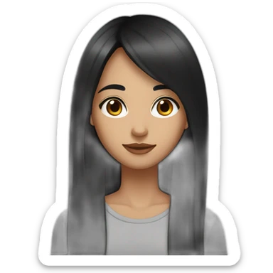 girl long straight black hair, brown eyes, medium nose, small painted mouth  sticker