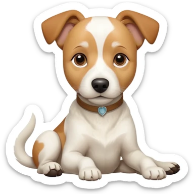 a full body facing front on of a buff white beagle cross jack russell terrier looking dog the size of a kelpie with light brown long ears resting on its face and a light brown patch above one eye and a large snout. the rest of the dog is completely white.  sticker