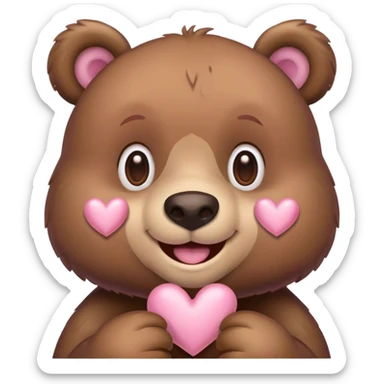 brown bear smiling with soft pink hearts sticker