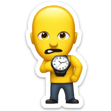 Yellow head looks at wristwatch sticker