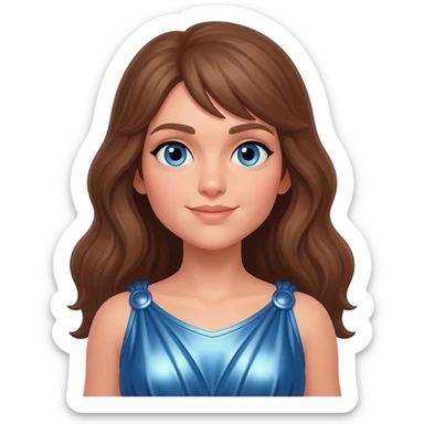 Juno from Roman Mythology with blue eyes, long brown hair, blue metallic peplos sticker