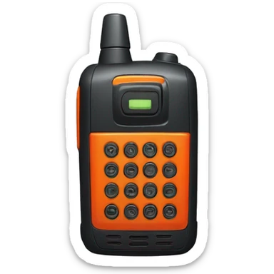 black walkie talkie with red-orange button on side sticker