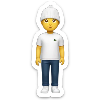 white boy using lacoste beanie with lacoste sticker