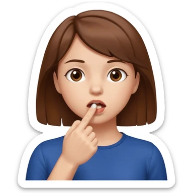a girl with her fist in her mouth sticker