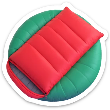 red sleeping bag rolled up into a circle, 3D look sticker