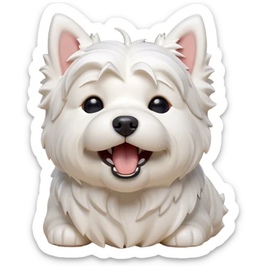 Cinematic Cute Yawning West Highland White Terrier Portrait Emoji, Head tilted slightly with a dramatic, wide-open yawn, showcasing a soft, fluffy white coat with floppy ears slightly drooping and round dark eyes barely open in drowsy contentment, Simplified yet irresistibly adorable features, highly detailed, glowing with a soft, cozy glow, high shine, relaxed yet expressive, stylized with a touch of whimsy, bright and endearing, soft glowing outline, capturing the essence of a sleepy yet affectionate companion, so drowsy it feels like it could stretch out of the screen and curl up for a nap! sticker