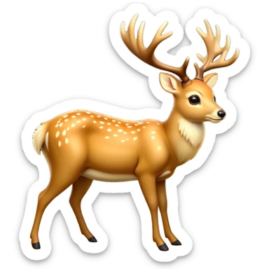 cinematic-[deer]-realistic-full-body-standing on all fours-emoji,-tail-tucked-close,-head-tilted-dramatically,-sleek-[fawn]-fur,-simplified-yet-realistic-focused-features,-highly-detailed,-glowing-with-an-almost-sarcastic-glow big antlers sticker