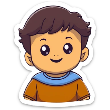 close-up of round smiling toddler face only with big eyes, medium skin tone, dark wavy hair, no neck visible, just the face sticker