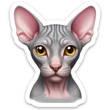gray hairless sphynx cat with pink spots, very fat and with a pink side on one side of the head sticker