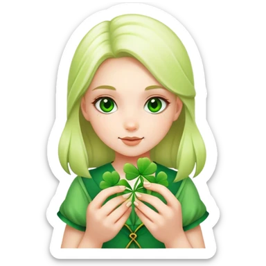 Girl with four leaf clovers sticker
