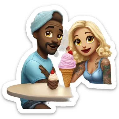 ice cream parlor date for beautiful tattooed couple sticker