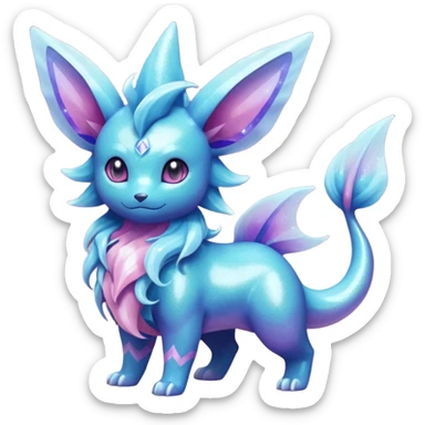 Magical pastel iridescent scaley blue-cyan-indigo-purple-violet-pink-gradients nebula shiny glittery Suicune-Vaporeon-Primarina-Amaura-Pokémon-Fakémon-fusion, full body sticker